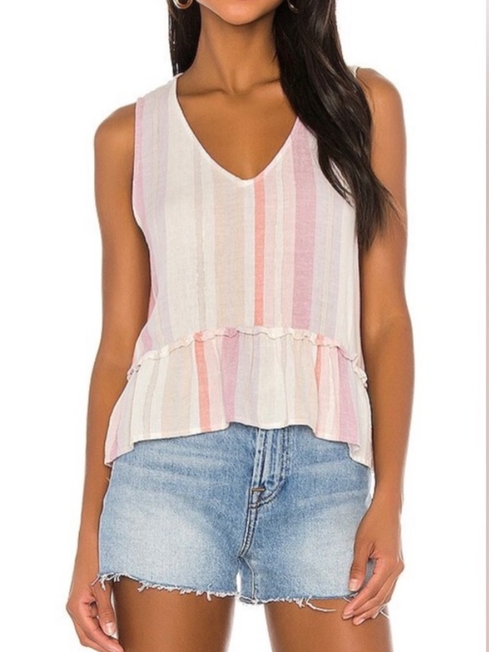 RAILS Mira Dusk Stripe Linen Metallic Peplum Top Casual Summer Gauze Size S